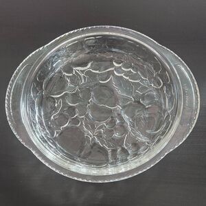 Vintage Glass Oven-Proof Pie Plate Round Serveware Glass Raised Fruit Design